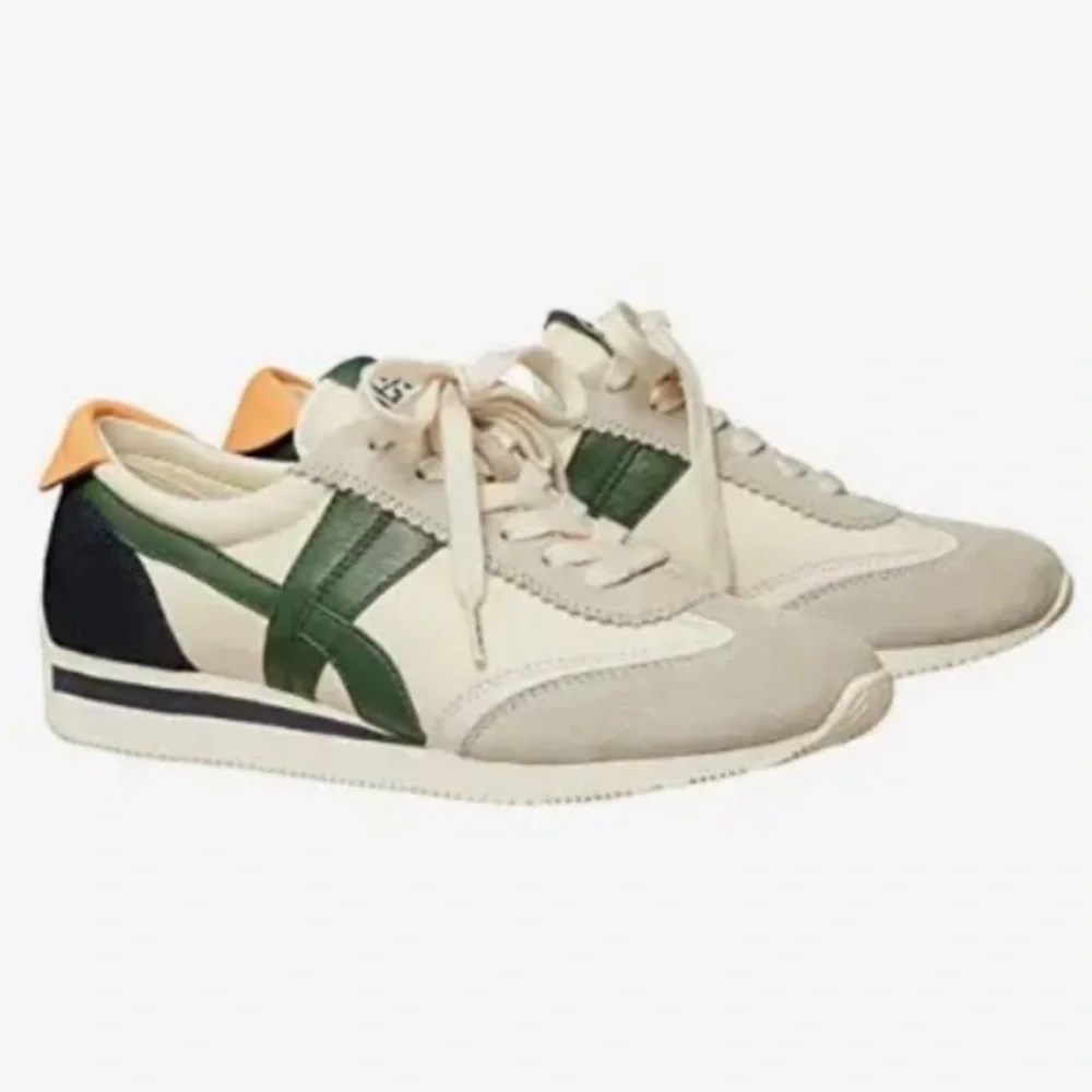 *rare* TORY BURCH Hank Sneaker Ivory/Shady Willow/Jackfruit — 7.5 — IN BOX - Picture 1 of 5